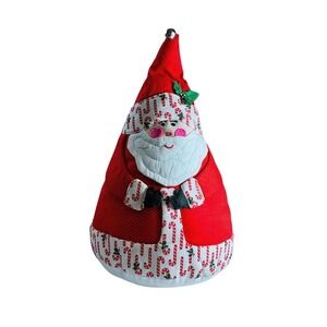 Vintage‎ Quilted Santa Cone Figure Handmade Fabric Christmas Cottage Holiday